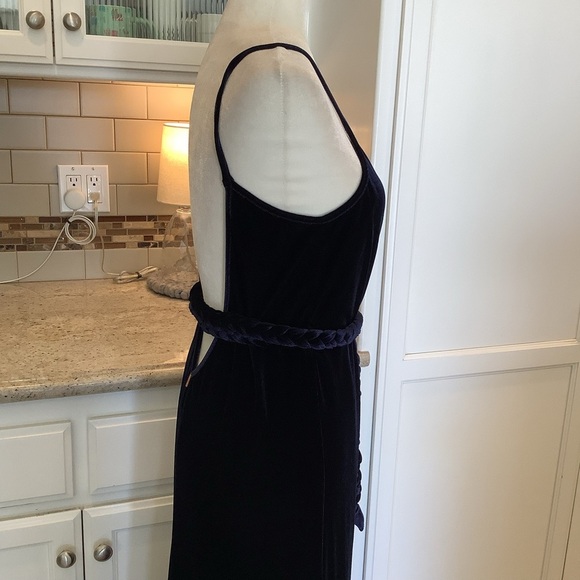 Misa Blue Velvet Wrap Dress Maxi Length Rope Belt - Picture 6 of 10
